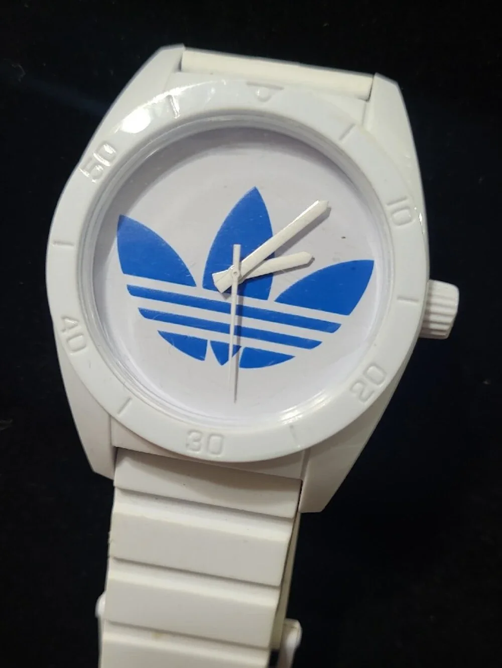 adidas Santiago White Watch with Blue Trefoil Dial